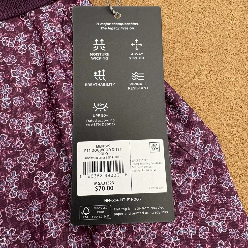 Walter Hagen Men's Performance 11 Dogwood Ditsy Beet Purple Polo Shirt Small NWT